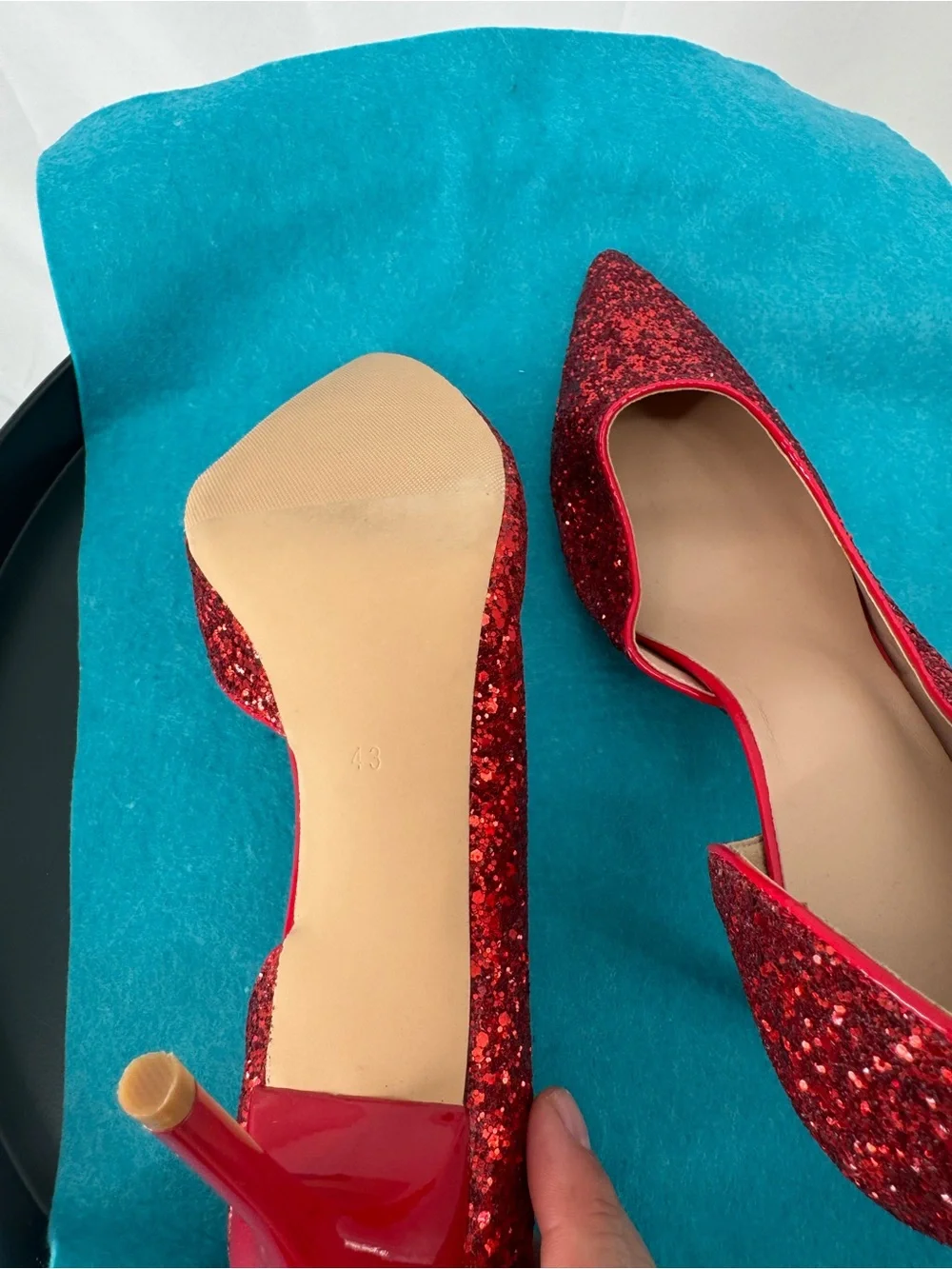 Red Glitter Pointed-Toe High Heels Size 43 3.5” Stiletto Heel 0267